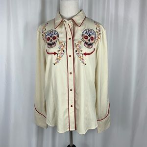 NWT Scully Sugar Skull Snap Button Blouse L